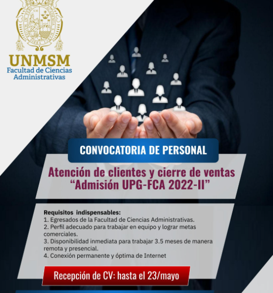 Convocatoria de personal para atención de clientes y cierre de ventas
