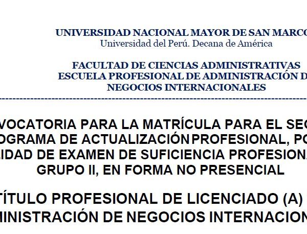 II Convocatoria para optar el Título Profesional de Administrador en Negocios Internacionales