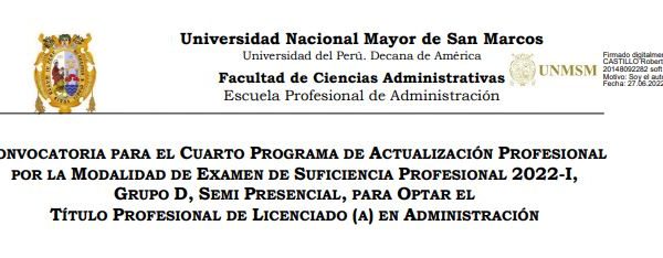 Convocatoria: IV Programa de Actualización par Optar el Título Profesional de Licenciado (a) en Administración