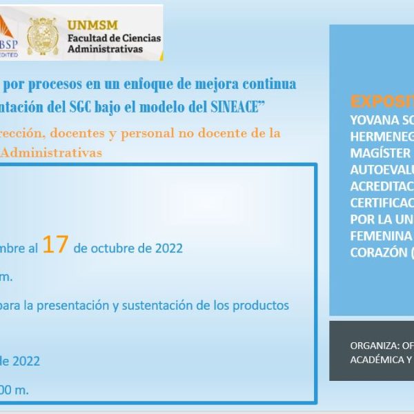 Taller: “Gestión por procesos en un enfoque de mejora continua para la implementación del SGC bajo el modelo del SINEACE”