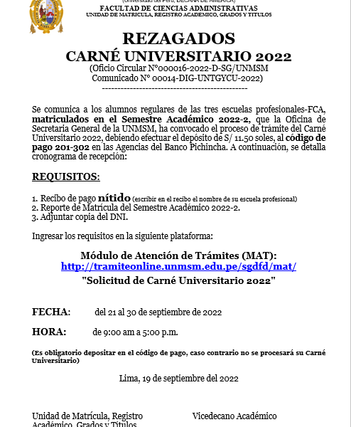 Rezagados: carné universitario 2022