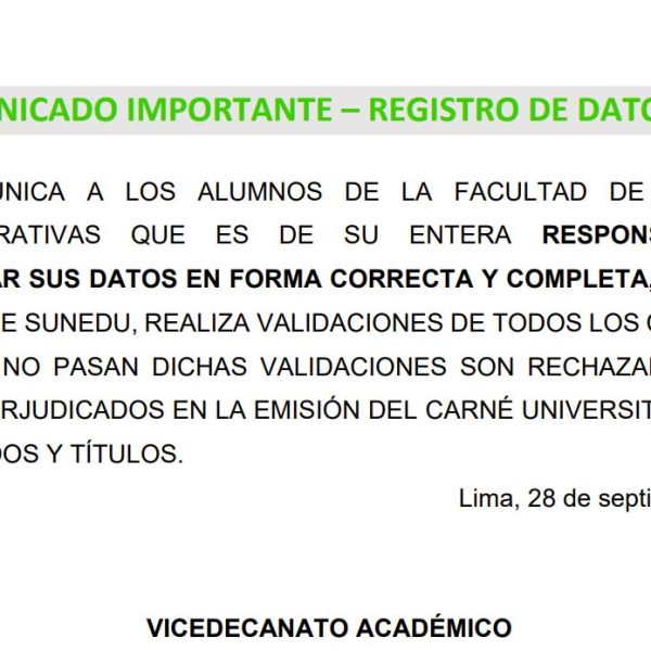 Comunicado: Registro de datos en el SUM