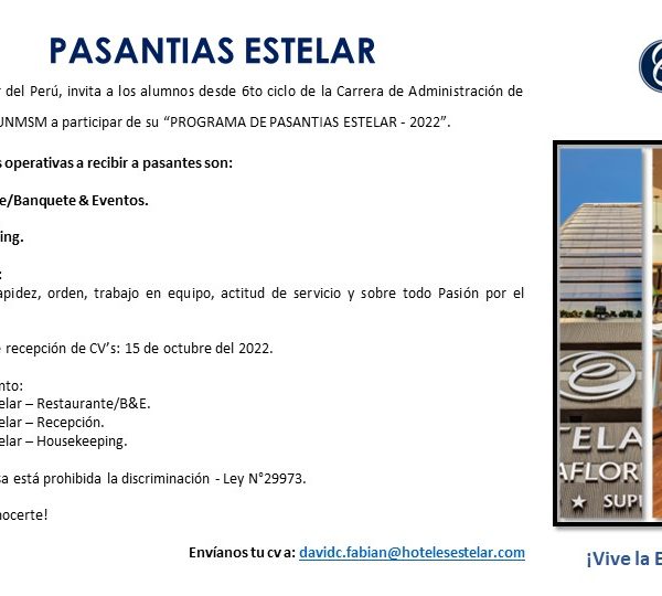 Pasantías Estelar del periodo octubre – diciembre 2022