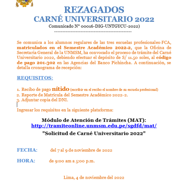 Cronograma: trámite para rezagados del carné 2022