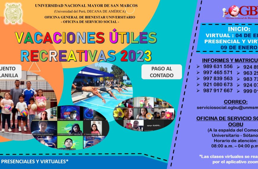 Vacaciones útiles recreativos presenciales UNMSM 2023