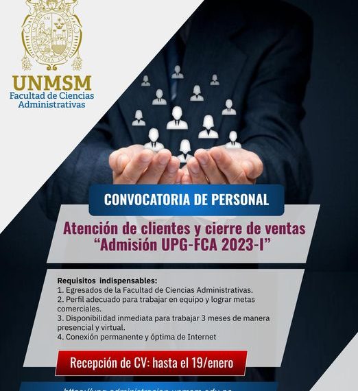 Convocatoria de personal para atención de clientes y cierre de ventas – Admisión UPG-FCA