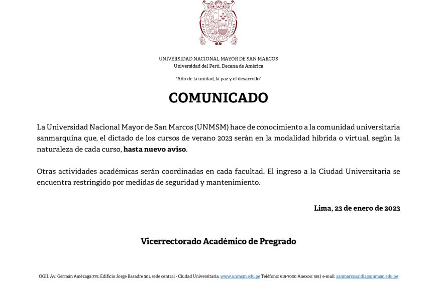 Dictado de cursos de Verano 2023 será híbrida o virtual