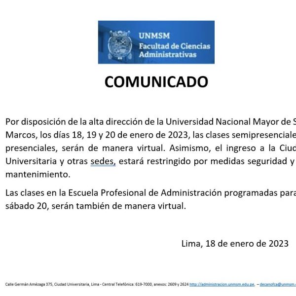 COMUNICADO: el 18, 19 y 20 de enero las clases serán virtuales