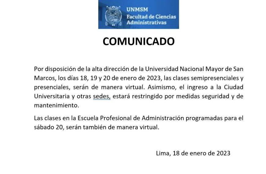 COMUNICADO: el 18, 19 y 20 de enero las clases serán virtuales