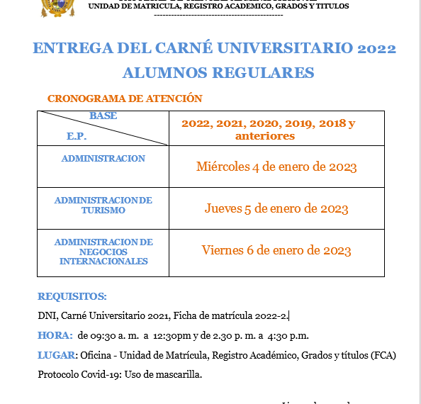 Entrega del carné universitario 2022: alumnos regulares