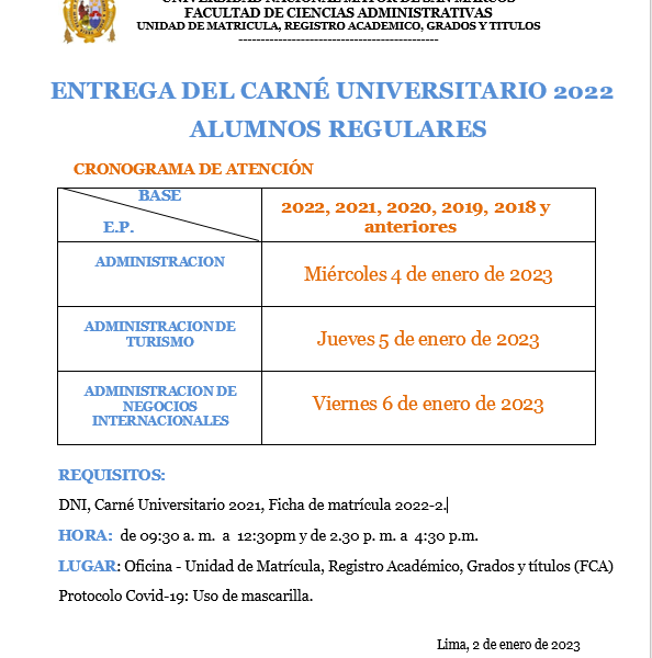 Entrega del carné universitario 2022: alumnos regulares