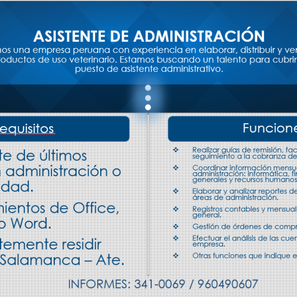 Empresa peruana requiere asistente administrativo