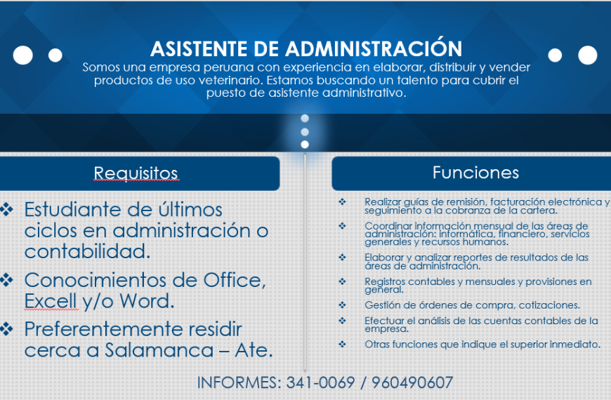 Empresa peruana requiere asistente administrativo