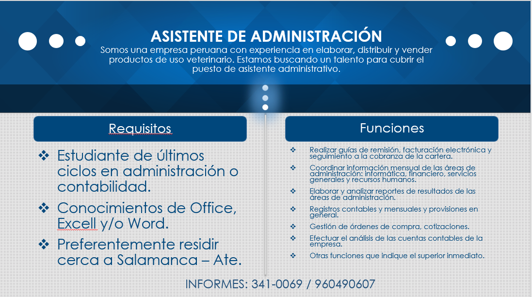 Empresa peruana requiere asistente administrativo