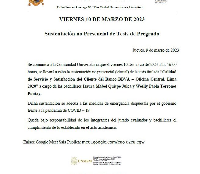 EP de Administración: Sustentación no presencial de tesis de pregrado