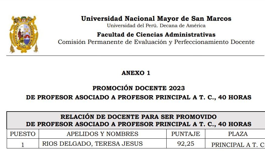 Resultado de la evaluación para la promoción docente 2023