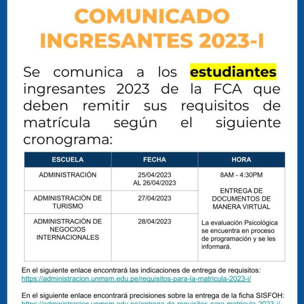 Comunicado: Ingresantes 2023
