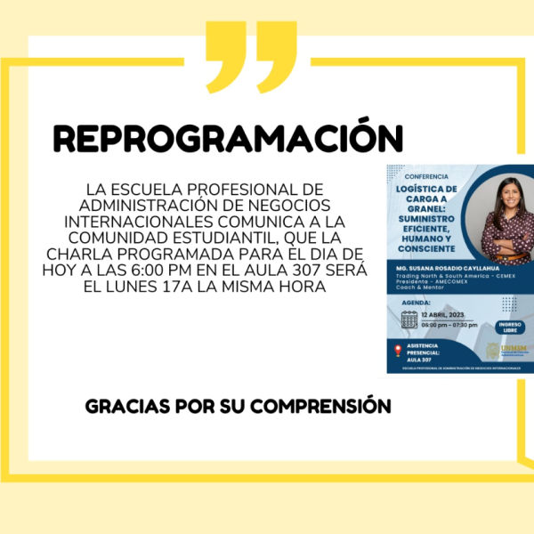 Reprogramación de la Conferencia: Logística de Carga a granel: suministro eficiente, humano y consciente.