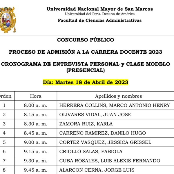 Cronograma para la Evaluación de la Capacidad Docente – Admisión a la Carrera Docente