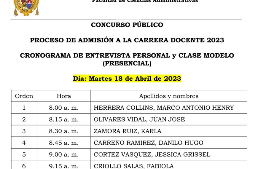 Cronograma para la Evaluación de la Capacidad Docente – Admisión a la Carrera Docente