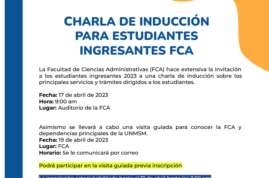 Charla de inducción para ingresantes 2023 de la FCA