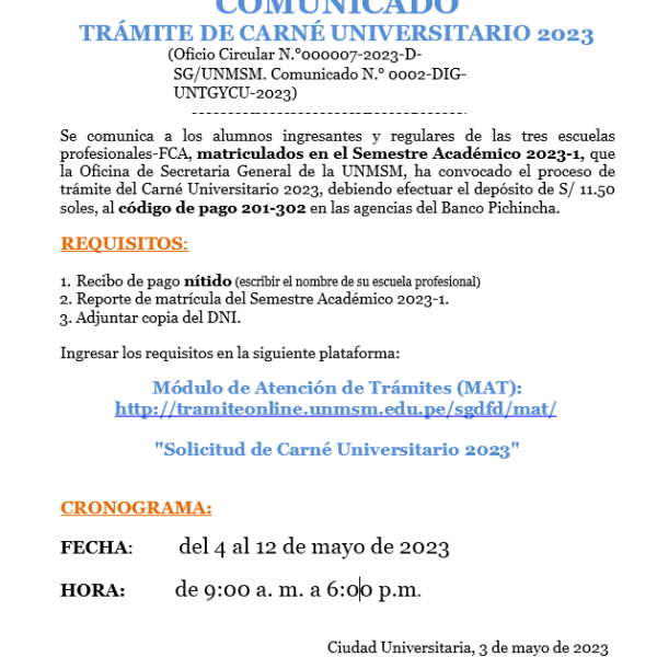 Trámite: Carné universitario 2023