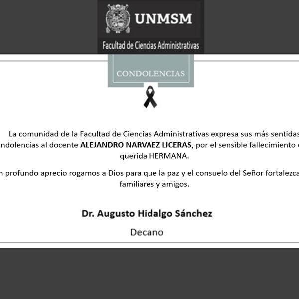 Saludo de pésame al docente de la FCA Alejandro Narvaez Liceras