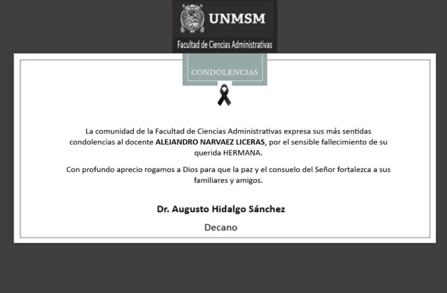 Saludo de pésame al docente de la FCA Alejandro Narvaez Liceras