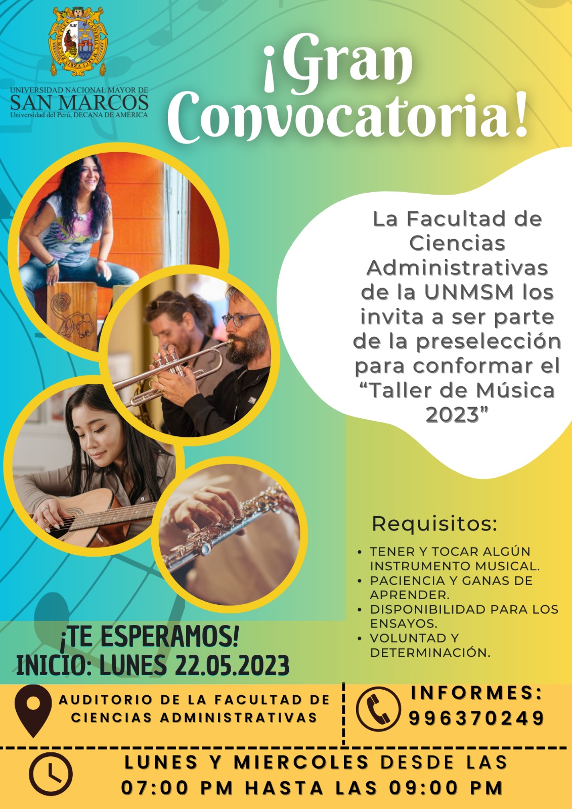 Convocatoria: preselección para participar en el Taller de Música 2023