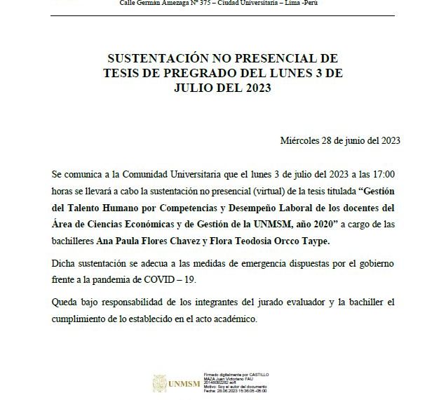 Sustentación de tesis: Sobre desempeño de docentes del área de Ciencias Económicas