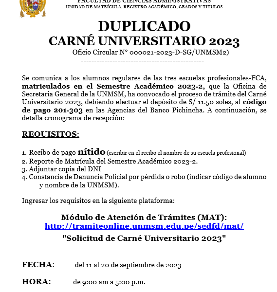 Cronograma: Duplicado de carné universitario