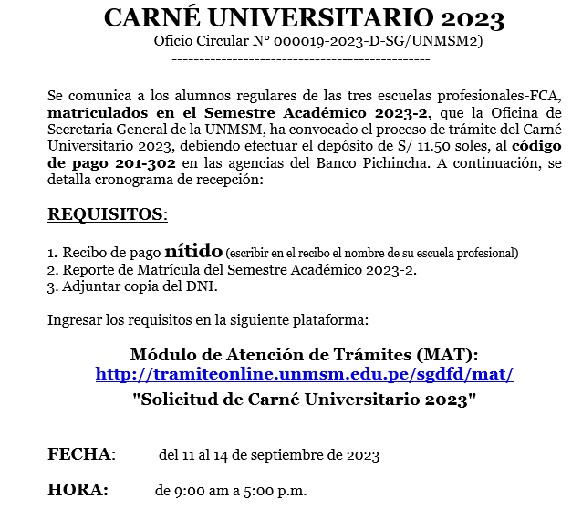 Cronograma: Rezagados carné universitario 2023