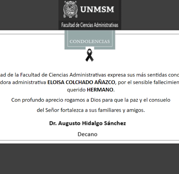 Nuestro más sentido pésame a nuestra compañera de trabajo Eloisa Colchado