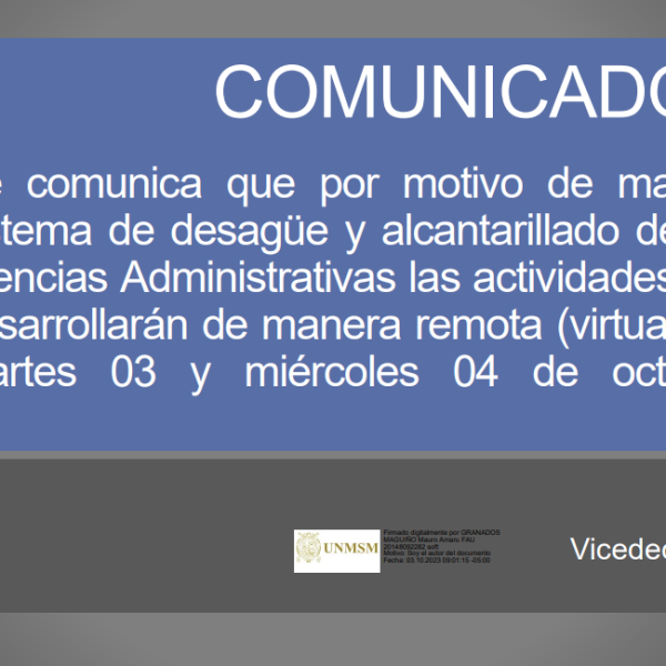 Comunicado: actividades académicas en la FCA serán virtuales el 03 y 04 de octubre