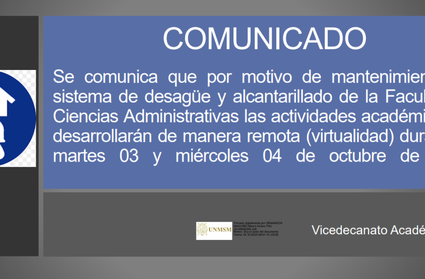 Comunicado: actividades académicas en la FCA serán virtuales el 03 y 04 de octubre