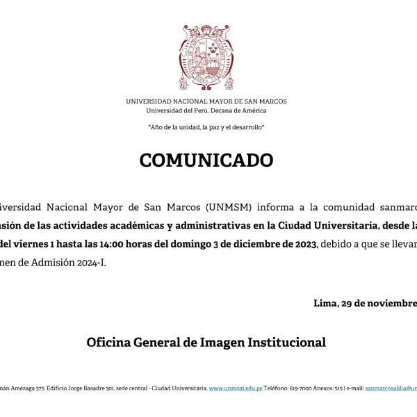 Suspensión de actividades académicas en la UNMSM