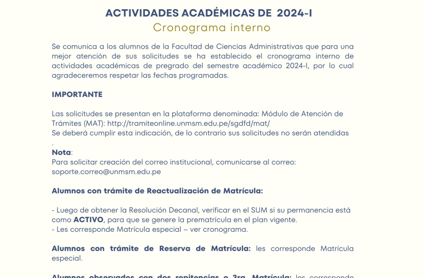 Cronograma interno: Actividades académicas 2024-I