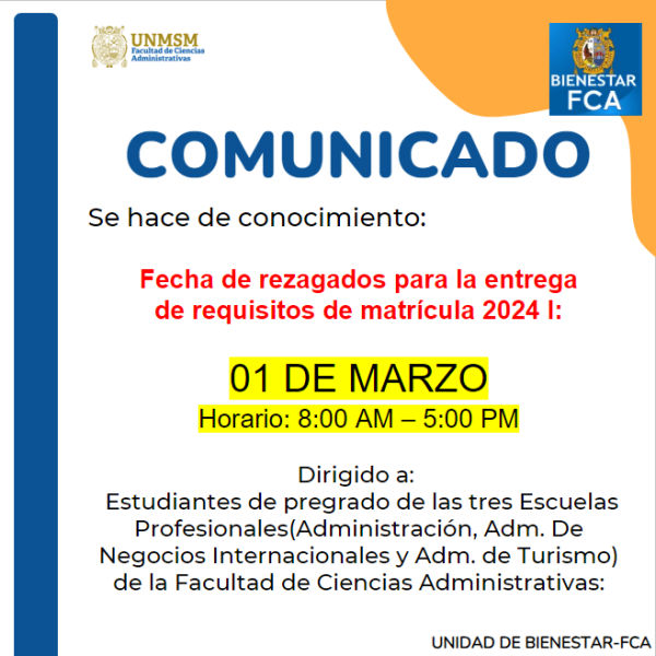 Rezagados: 1 de marzo, fecha límite para entrega de requisitos de matrícula 2024-I