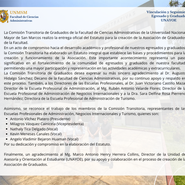 Entrega oficial del Estatuto para la creación de la Asociación de Graduados