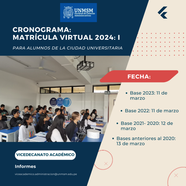¡Matrícula virtual en la FCA del 11 al 13 de marzo! Consulta el cronograma y el ranking de alumnos