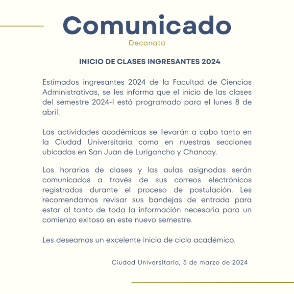 Atención ingresantes 2024: inicio de clases 8 de abril