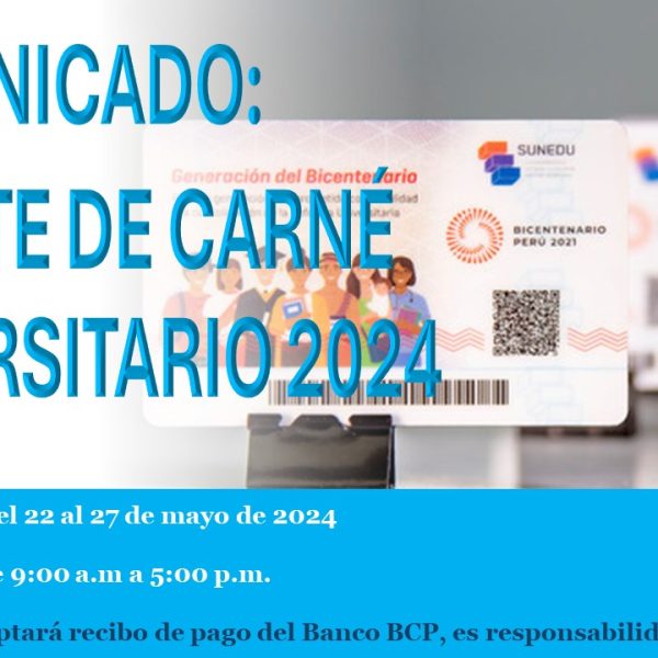 COMUNICADO TRÁMITE DE CARNÉ UNIVERSITARIO 2024