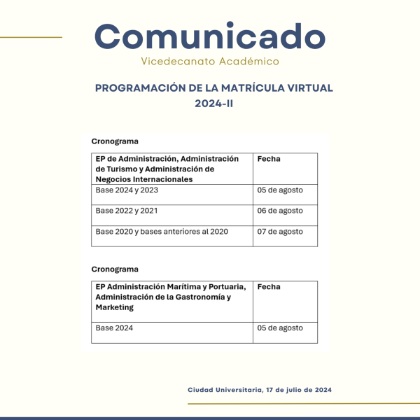 Programación: matrícula virtual 2024-2