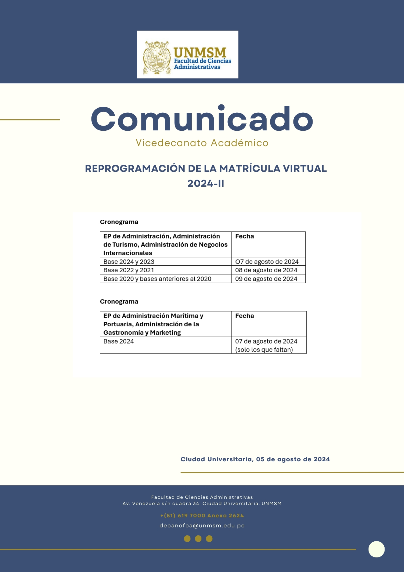 Reprogramación de matrícula del semestre 2024-II