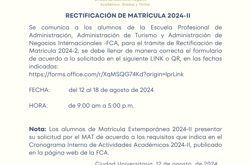 Rectificación de matrícula 2024-II