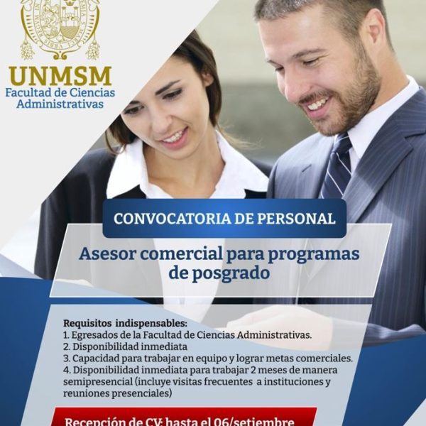 Convocatoria de personal «Asesor comercial para programas de posgrado»
