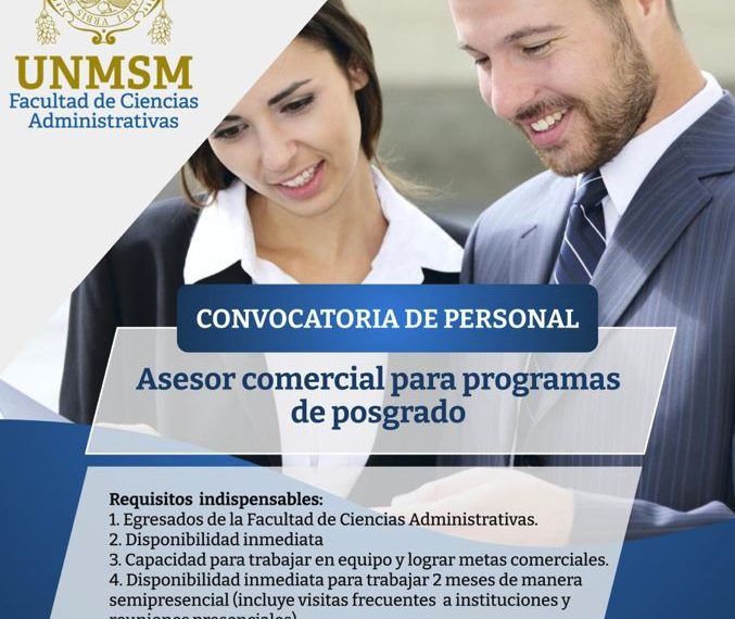 Convocatoria de personal «Asesor comercial para programas de posgrado»