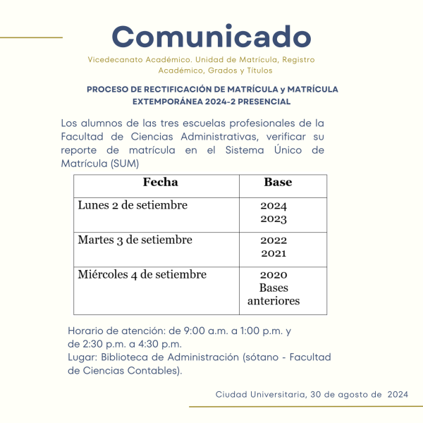 Proceso de rectificación de matrícula y matrícula Extemporánea 2024-2