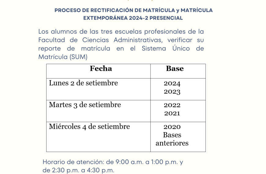 Proceso de rectificación de matrícula y matrícula Extemporánea 2024-2