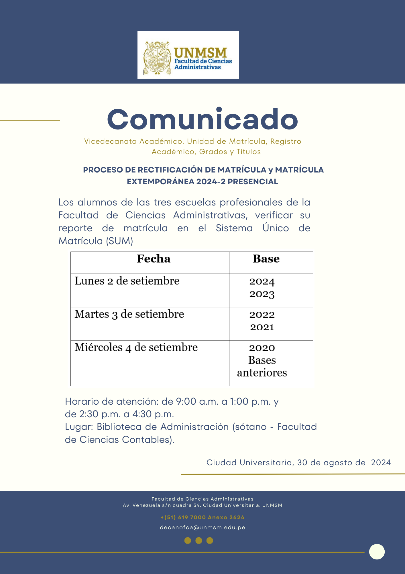 Proceso de rectificación de matrícula y matrícula Extemporánea 2024-2